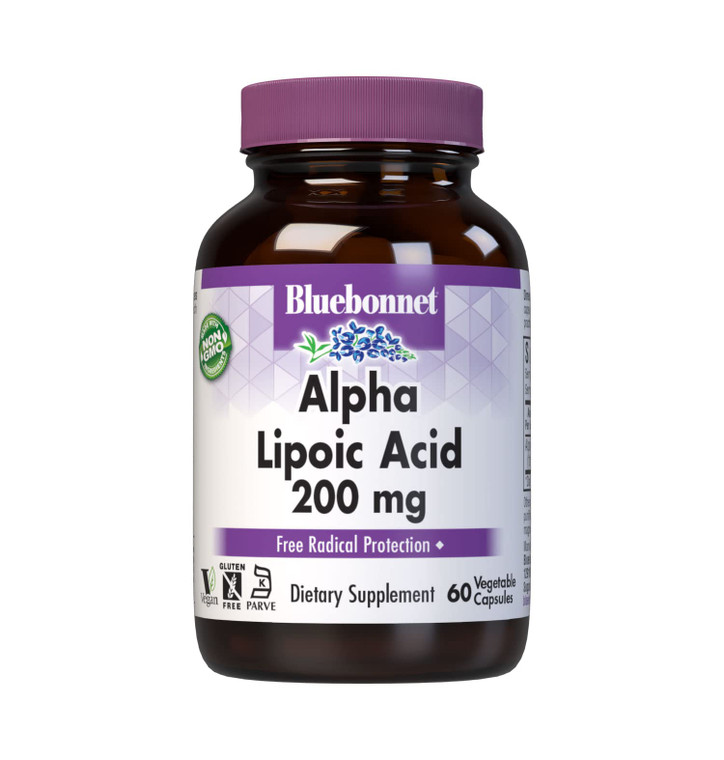 Bluebonnet Alpha Lipoic Acid 200mg - Powerful Antioxidant Nerve Support Supplement - For Women & Men Daily - Non-GMO, Vegan, Kosher - Gluten-Free, So