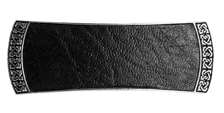 Celtic Leather Hair Clip, Hand Crafted Metal and Leather Barrette Made in the USA with a Medium 70mm Clip by Oberon Design, 3 Colors, Black