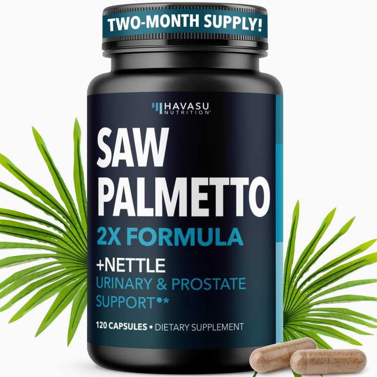 Saw Palmetto with Stinging Nettle Capsules - 2X Prostate Support Supplement for Mens Health - 120 Count - DHT Blocker for Urinary Tract Function and