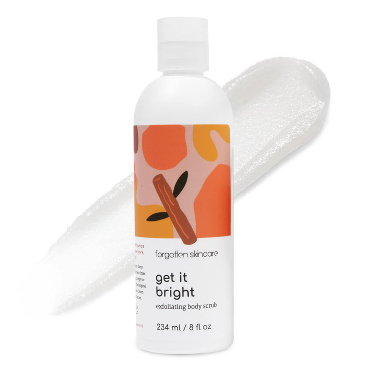Forgotten Skincare Get It Bright Exfoliating Body Scrub for Dark Armpits, Bikini Area, and KP Bumps with Glycolic Acid, Pumice and Kaolin Clay