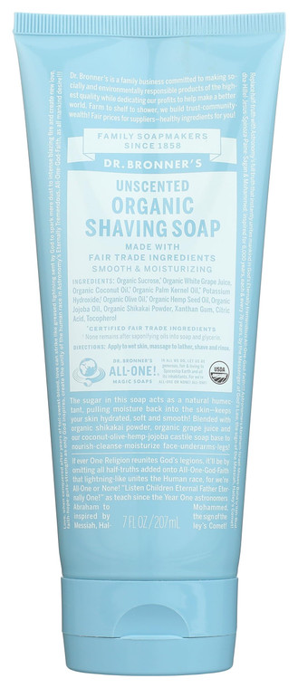Dr Bronners, Shave Gel Mild Unscented Organic Fair Trade, 7 Fl Oz