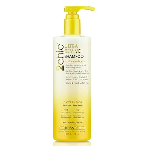 GIOVANNI 2chic Ultra-Revive Shampoo - Pineapple & Ginger to Moisturize Dry Unruly Hair, Coconut, Guava, Aloe Vera, Pro-Vitamin B5, Lauryl & Laureth S