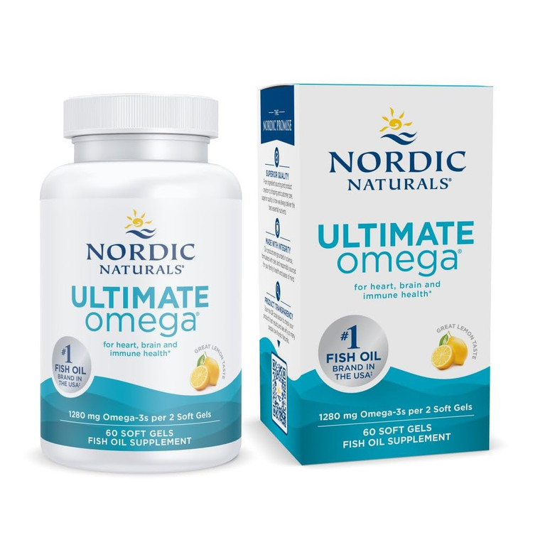 Nordic Naturals Ultimate Omega, Lemon Flavor - 60 Soft Gels - 1280 mg Omega-3 - High-Potency Fish Oil Supplement with EPA & DHA - Promotes Brain & He