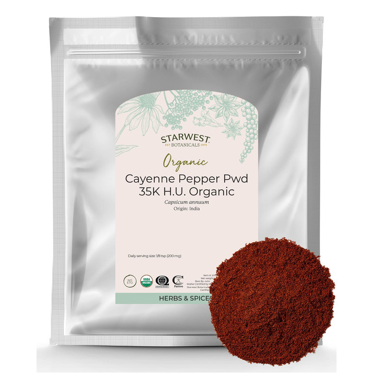 Starwest Botanicals Organic Cayenne Pepper Powder 35k HU - Adds Heat, Red Pepper Spice for Seasoning & Marinades, Derived from Capsaicin, Certified K