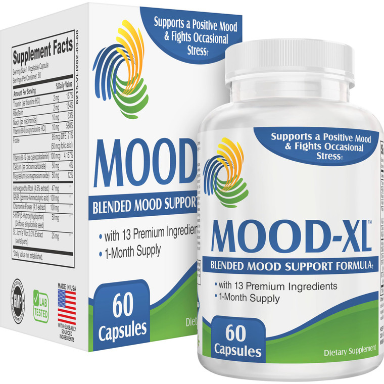Mood Support 13-in-1 Supplement (MoodXL) with 5-HTP, Ashwagandha, GABA, B-Vitamins & More | Mood Supplements | Men & Women | 1-Month Supply | 60 Caps