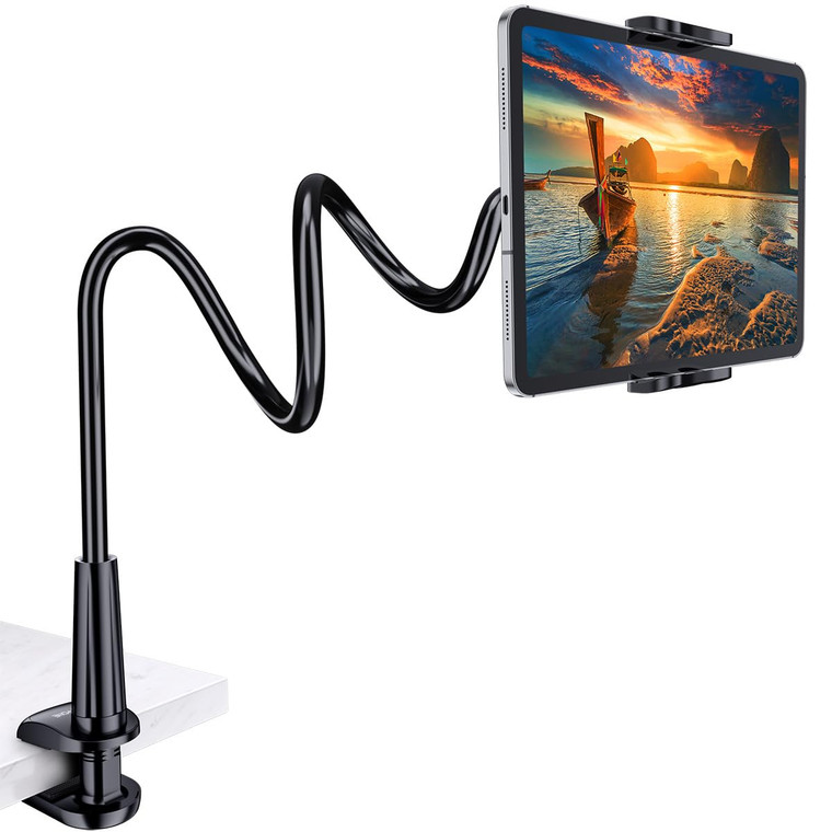 Tryone Gooseneck Tablet Holder Stand for Bed Adjustable Flexible Arm Tablets Mount Clamp on Table Compatible with iPad Air Mini | Galaxy Tabs | Kindl