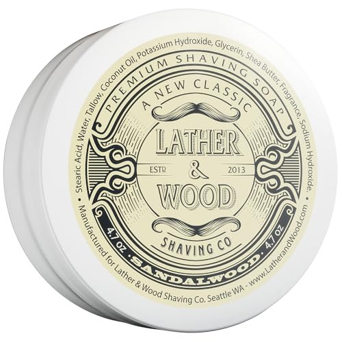 Lather & Wood Shaving Soap - Sandalwood - Simply The Best Luxury Shaving Cream - Tallow - Dense Lather with Fantastic Scent for The Worlds Best Wet S