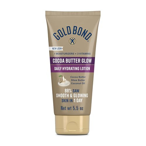 Gold Bond Cocoa Butter Glow Daily Hydrating Lotion with Shea Butter, Cocoa Butter & Coconut Oil, Exfoliating Moisturizer for Dry Skin, 5.5 oz.