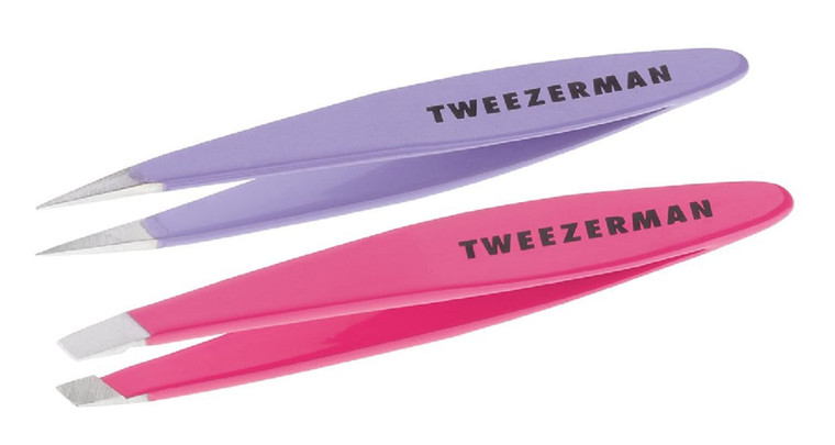 Tweezerman Mini Slant and Point Tip Tweezer - Tweezers Set for Eyebrows, Travel Tweezers for Eyebrows, Facial Hair