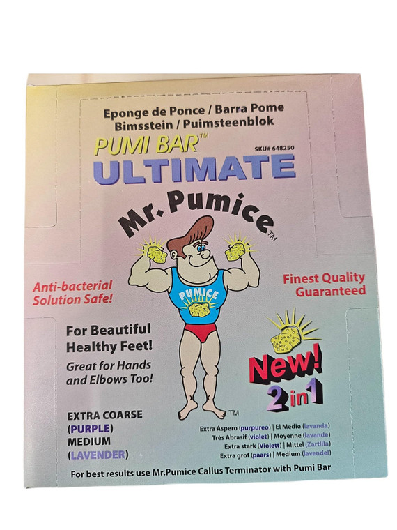 Mr. Pumice Ultimate PUMI Bar: 2-in-1 Dual-Grit (Medium + Coarse) Callus Remover, Pedicure Stone & Ped File Scrubber for Smooth Feet and Heels, (12-Co