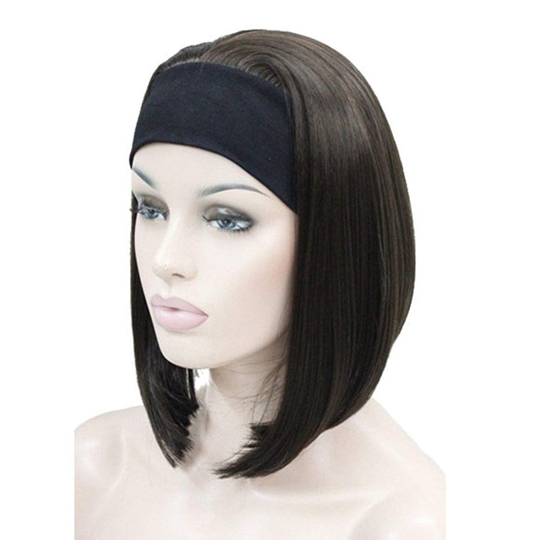 Lydell Short Straight Bob Headband Wig 3/4 wig short half Synthetic hair wig (Chestnut Brown)