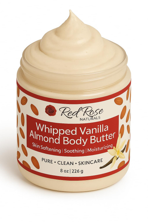 Red Rose Naturals Whipped Body Butter, Scented Vanilla Body Moisturizer 8 oz., Coconut Oil & Shea Butter for Sensitive, Dry Skin, Non-Greasy, Soft &