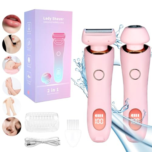Bikini Trimmer for Women, 2 in 1 Electric Shaver for Women, Female Electric Razor, Wet & Dry for Leg Arm Underarm Bikini Area