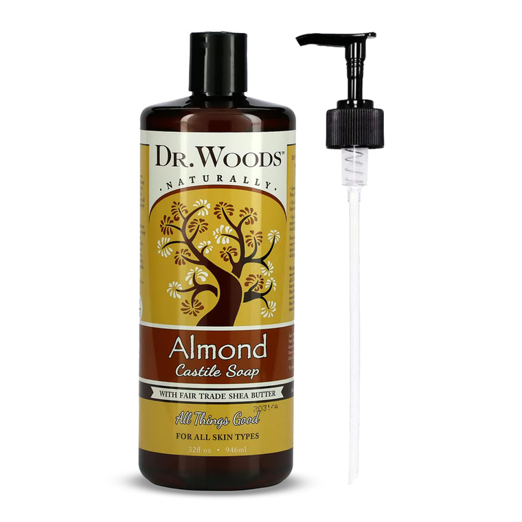 Dr. Woods Almond Liquid Castile Soap with Pump- Castile Soap with Pure Almond Oil, Body Wash for Men and Women, Contains Organic Shea Butter, Natural
