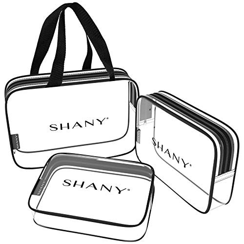 SHANY Cosmetics Shany clear pvc toiletry and makeup carry-on bag set - assorted sizes travel cosmetic organizers with black trim - 3pc set, Clear