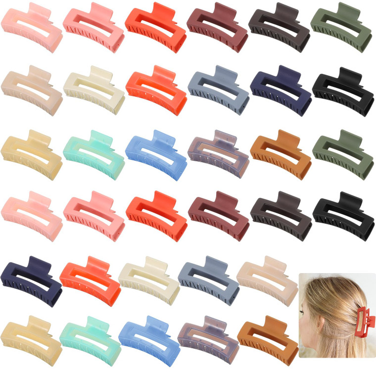 Tigeen 34 Pcs Hair Clips, Square Claw Clips for Women Girls, 3.3" Medium Non Slip Rectangular Matte Claws Accessories Jumbo for Thin Hair