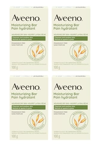 Aveeno Gentle Moisturizing Bar Facial Cleanser with Nourishing Oat for Dry Skin, Fragrance-free, Dye-Free, & Soap-Free, 3.5 oz (Pack of 4)