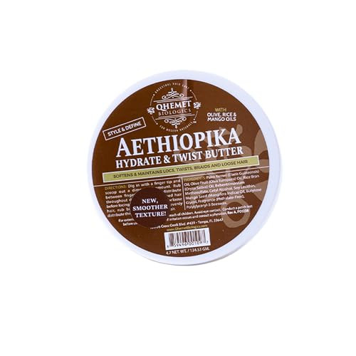 Qhemet Biologics Aethiopika Hydrate & Twist Butter - Frizz-Free Styling Butter Adds Flexible Definition to High & Low Porosity Hair - Smooth Edges, S