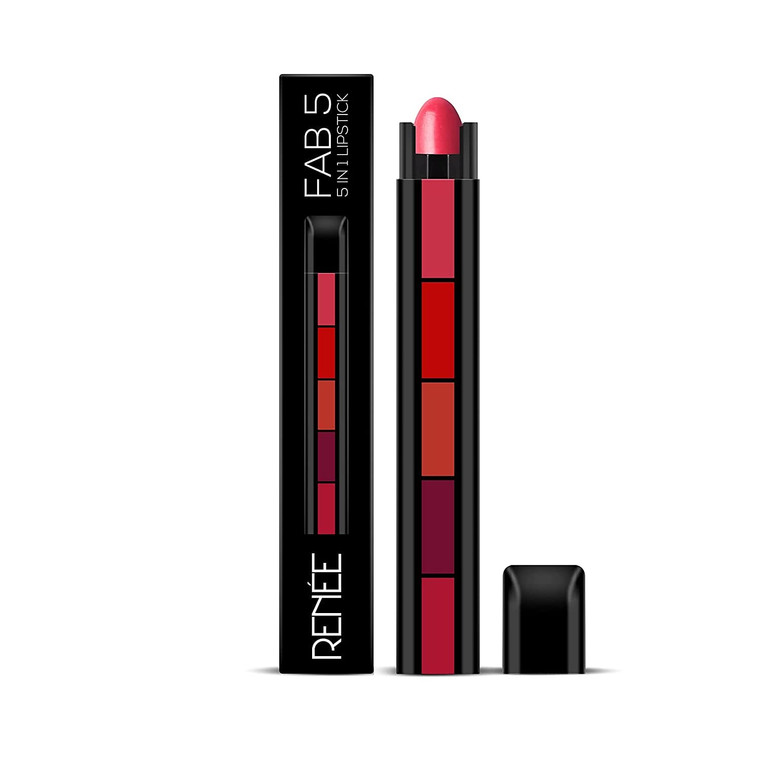 RENEE Fab 5 5-in-1 Lipstick 7.5gm| Five Shades In One| Long Lasting, Matte Finish| Non Drying Formula with Intense Color Payoff| Compact & Easy to Us
