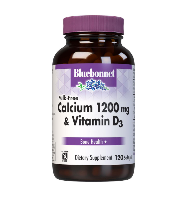 Bluebonnet Nutrition Milk-Free Calcium 1,200 mg Plus Vitamin D3 400 IU - High Potency, Maximum Absorption Strong Healthy Bones & Immune Health Suppor