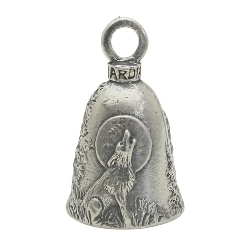 Guardian Bell Howling Wolf Good Luck Bell w/Keyring & Black Velvet Gift Bag | Motorcycle Bell | Lead-Free Pewter | Made in USA