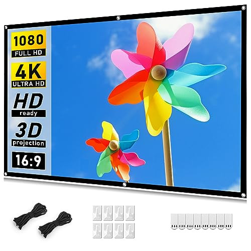 Taotique Projector Screen 120 inch, Movie Projector Screen 16:9 Foldable and Portable Anti-Crease Indoor Outdoor Projection Double Sided Video Projec