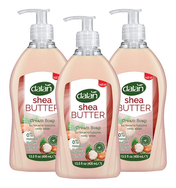 Dalan Shea Butter Cream Ultra Moisturizing Liquid Hand Soap for Normal and Dry Hands Fresh Clean and Soft Feeling (13.5 Fl Oz / 400 mL (Pack of 3))