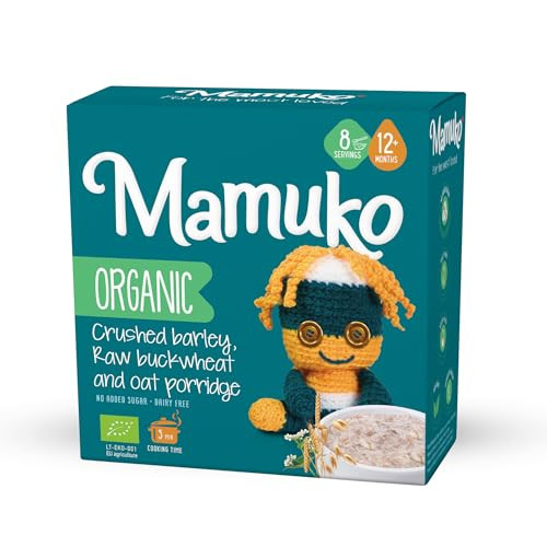 MAMUKO Baby Porridge - Organic Porridge with Crushed Barley, Raw Buckwheat & Oat - Vegan Porridge with No Added Sugar or Preservatives - Porridge Ide