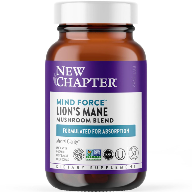 New Chapter Lion's Mane + Reishi Mushroom - LifeShield Mind Force for Mental Clarity with Organic Reishi Mushroom + Vegan + Non-GMO, Nootropic Ingred