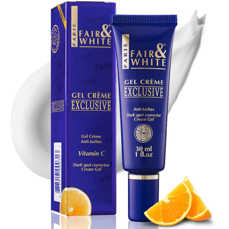 Fair and White Exclusive, Brightening Gel Cream - 30 ml / 1 Fl oz - Deeply Moisturizes, Formulated to Fade Dark Spots with Vitamin C, Glycerin & Cast