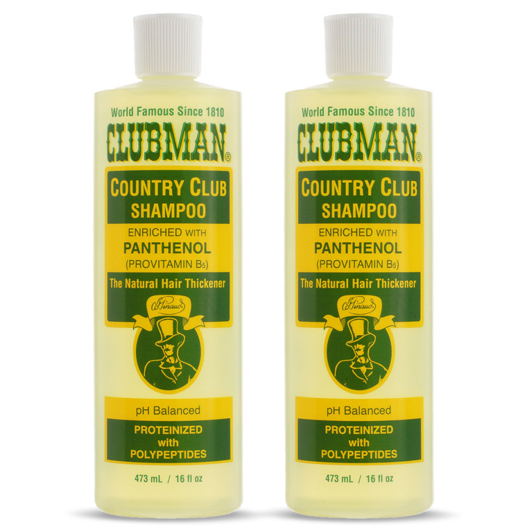 Clubman Country Club Shampoo  pH Balanced, Enriched with Panthenol for Thicker Hair, Natural Hair Thickener for Men, 16 oz Pack of 2