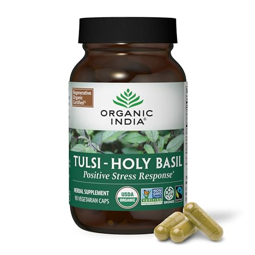ORGANIC INDIA Tulsi Herbal Supplement - Holy Basil, Immune Support, Adaptogen, Supports Healthy Stress Response, Vegan, Gluten-Free, Kosher, USDA Cer
