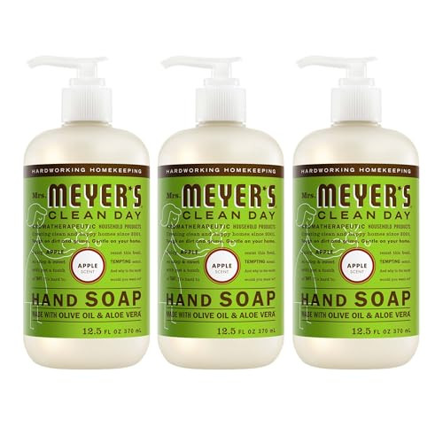 MRS. MEYER'S CLEAN DAY Liquid Hand Soap, Apple Scent, 12.5 Ounce Bottle (Pack of 3)