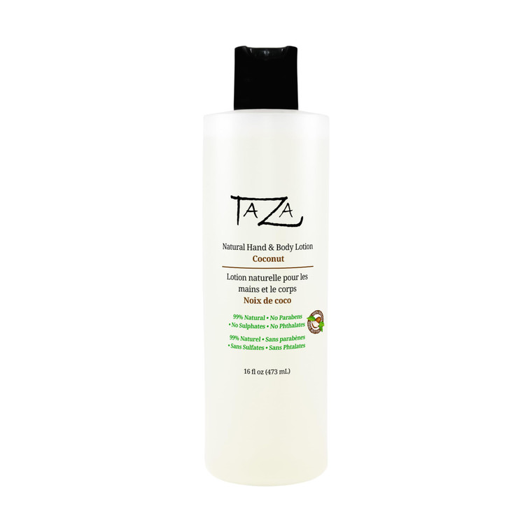 Taza Premium Natural Coconut Hand & Body Lotion, 16 fl oz (473 ml) Leaves Your Skin Smooth, Soft & Glowing Contains: Sunflower Seed Oil, Shea Butter,