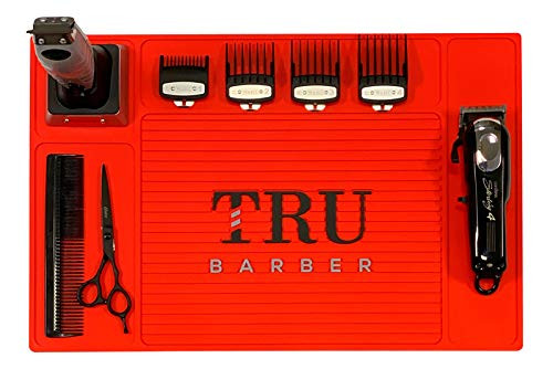 TRU BARBER Organizer Mat 18" X 13" (RED) Flexible PVC Station Mat, Salon Barbershop Work Station Pads, Beauty Salon Tools, Counter mat for Clippers,