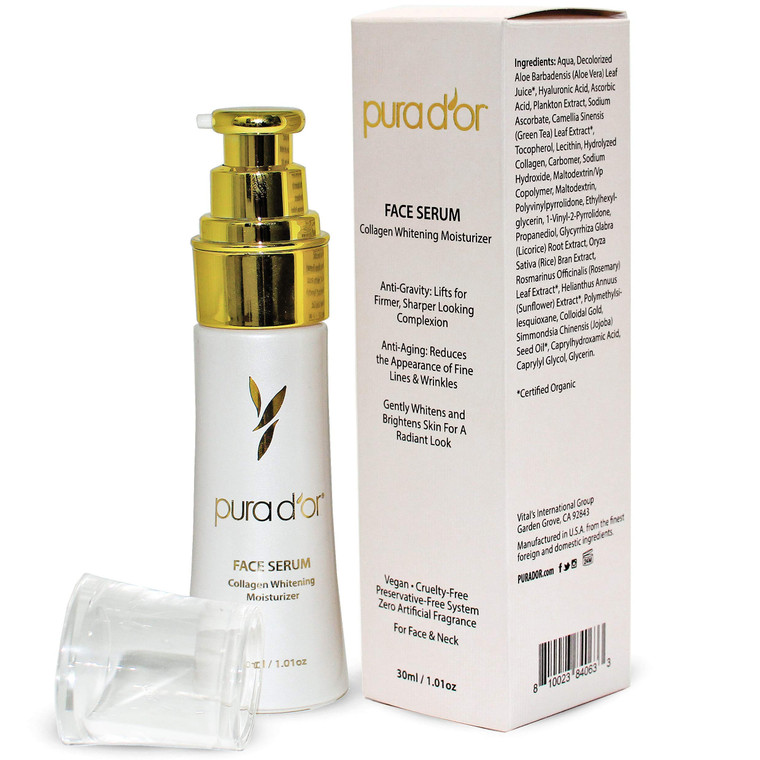 PURA D'OR Face Serum Collagen Moisturizer (30mL) For Radiant, Firmer, Sharper Looking Complexion, Reduces the Appearance of Fine Lines & Wrinkles- Fo