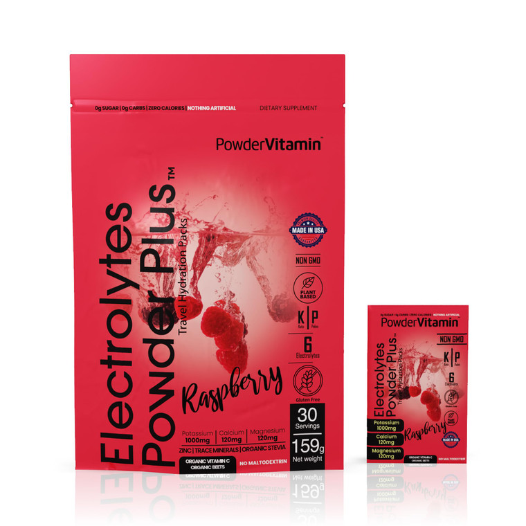 PowerVitamin Electrolytes Powder Packets - Raspberry - Keto Electrolytes for Daily Energy - Hydration Powder with 1000mg Potassium, 120mg Magnesium,