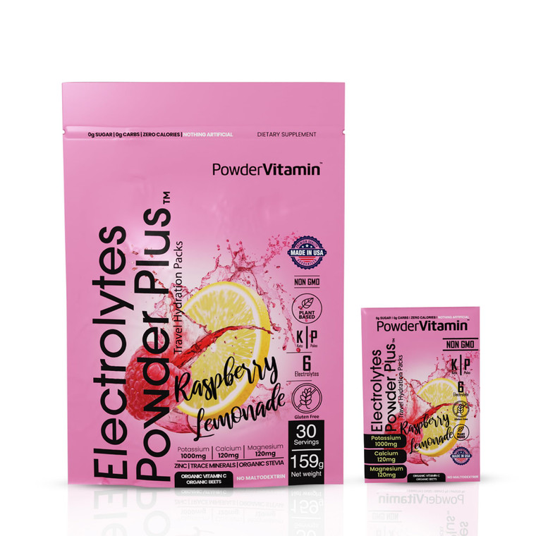 PowderVitamin Electrolytes Powder Plus, Keto, Raspberry Lemonade, Sugar Free, 1000mg Potassium, 120mg Calcium, 120mg Magnesium, Non-GMO, Zero Calorie