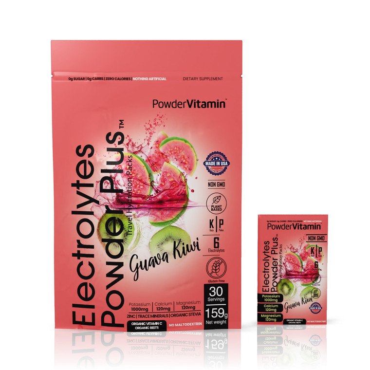 PowderVitamin Electrolytes Powder Plus, Keto, Guava Kiwi, Zero Sugar, 1000mg Potassium, 120mg Calcium, 120mg Magnesium, Non-GMO, Zero Calories, 30 Hy