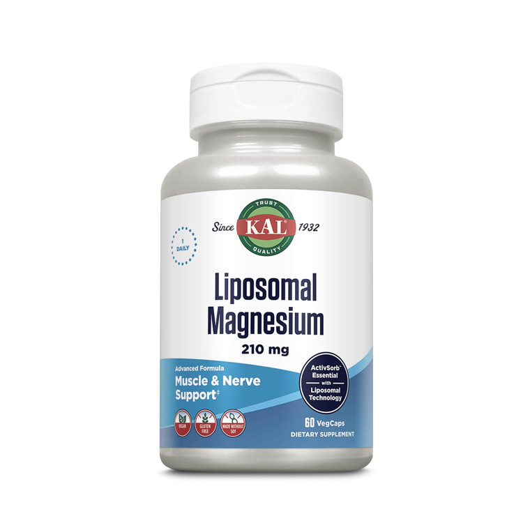 KAL Liposomal Magnesium Oxide 210 mg High Absorption, Liposomal Technology, Essentials Muscle Support, Advanced Formula, Vegan Capsules, Gluten Free,