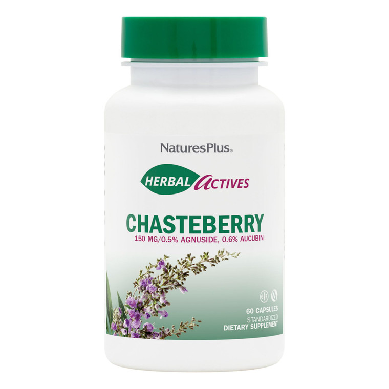 NaturesPlus Herbal Actives Chasteberry - 60 Capsules - Supports Menstrual Well-Being and Reproductive Health - Vegan, Gluten Free - 60 Servings