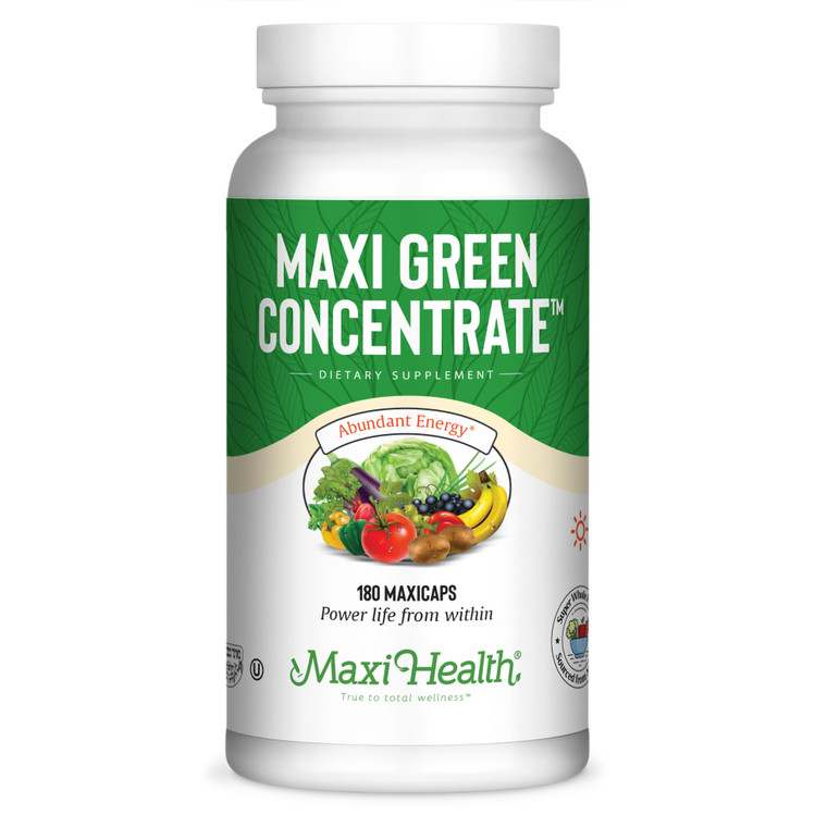 Maxi Health Green Concentrate - Organic Energy Booster - Barley Grass - 180 Capsules - Kosher