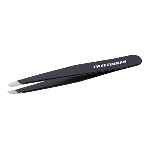 Tweezerman Black Stainless Steel Slant Tweezer - Eyebrow Tweezers for Women and Men
