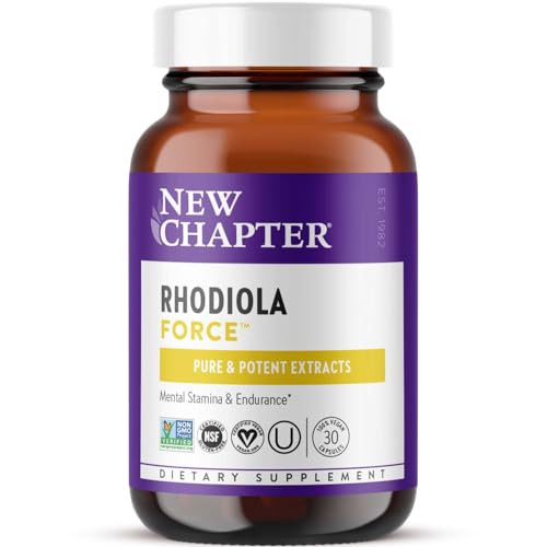 New Chapter Rhodiola Force 300mg with Potent Vegan Rhodiola for Mental Focus & Stamina, Endurance + Mood Support + Stress Adaptogen + Non-GMO Ingredi