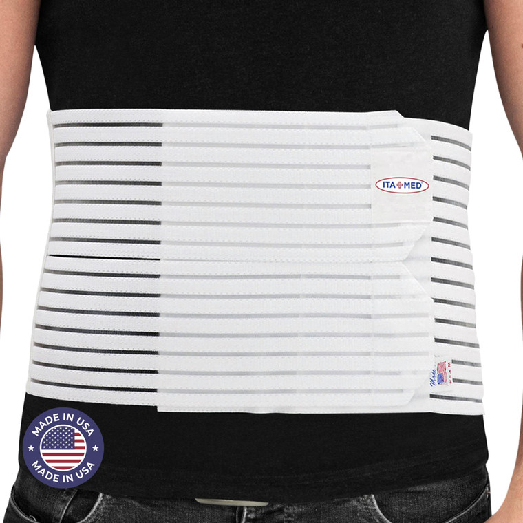 ITA-MED 8" Wide Breathable Abdominal Binder for Men, Ideal Warp for Post Surgery, Tummy Tuck, and Hernia, Body-Shaping Effect, Made In USA (White, La