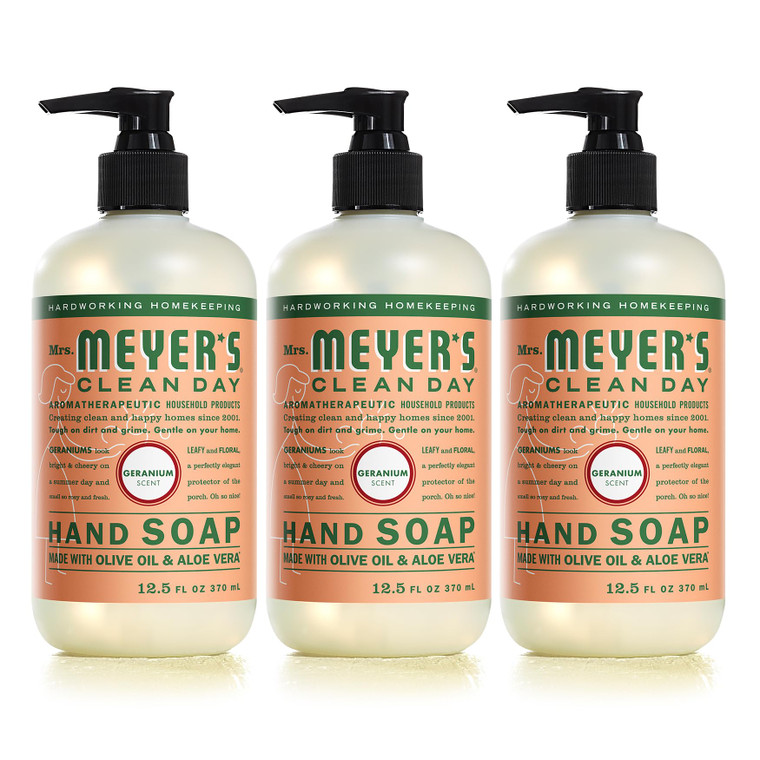 MRS. MEYER'S CLEAN DAY Hand Soap, Made with Essential Oils, Geranium, 12.5 fl. oz - Pack of 3