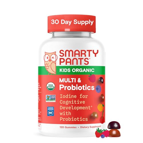 SmartyPants Organic Kids Multivitamin Gummies: Probiotics, Omega 3 (ALA), Vitamin D3, C, Vitamin B12, B6, A, K & Zinc for Immune Support, Biotin, Thr