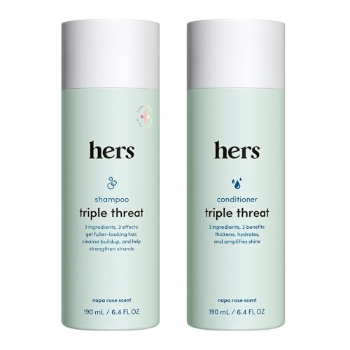 hers Triple Threat Shampoo & Conditioner Set - Biotin, Saw Palmetto, & Pumpkin Seed Oil Formula - Thickens & Hydrates - Color-Safe, Paraben-Free, Veg