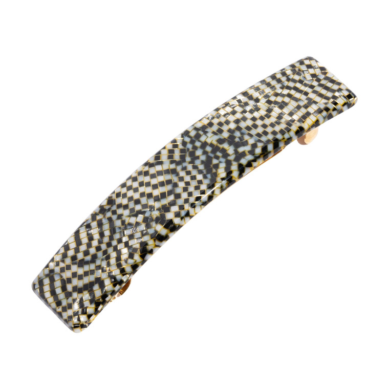 France Luxe Silver Hair Barrette for Thin Hair, Classic Rectangle French Barrette for Women, Lightweight and Comfortable, Strong Hold, Opera Silver