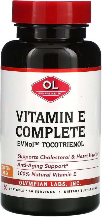 Olympian Labs Vitamin E Complete Tocomin, 200IU 60 Softgels, Fight Free Radicals, Supports Brain, Skin & Hair, 60 Servings